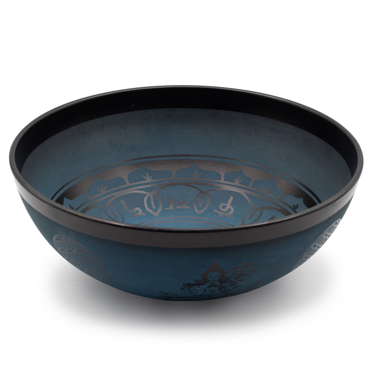 Large Aluminum Singing Bowl - Tibetan Double Dorjy Design - Blue (27cm) - Singing Bowls | Hearth & Amble