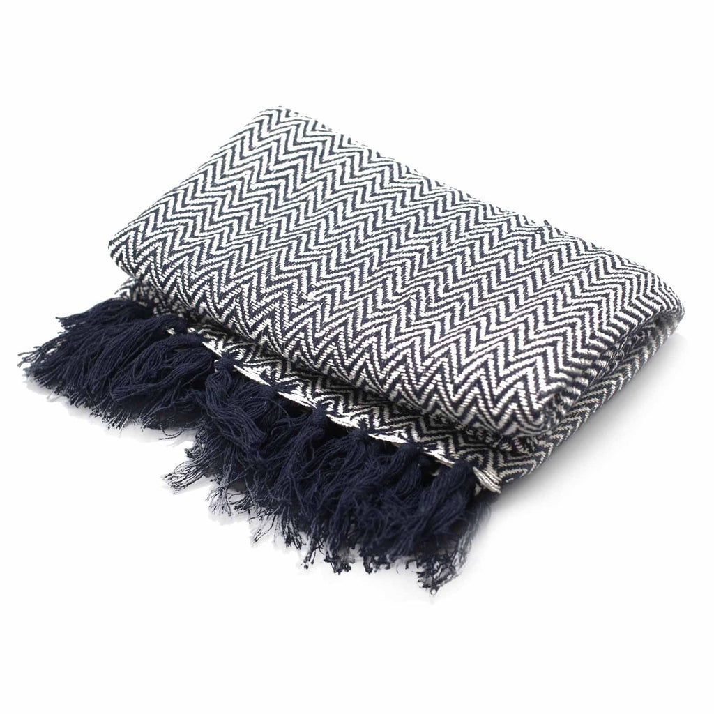 Boho Comfort Throws - Navy Zigzag