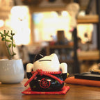 Ceramic Money Cat Bank - Black on Cushion