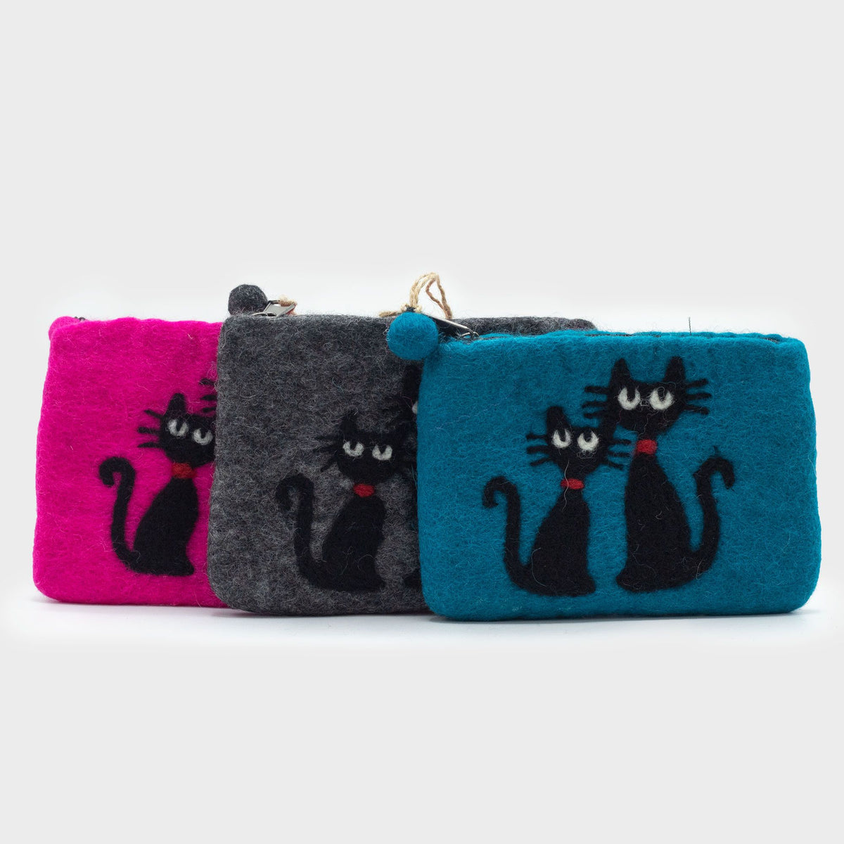 Natural Felt Zipper Pouches – Two Cats