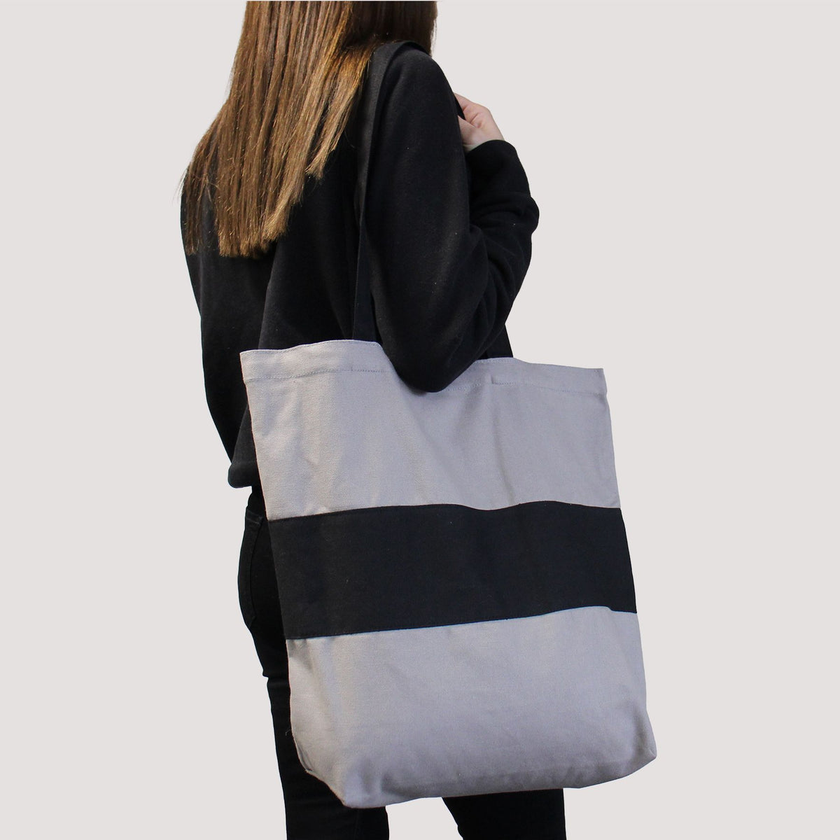 Two Tone Cotton Bag - 38x42x12cm - Grey & Black - 10oz