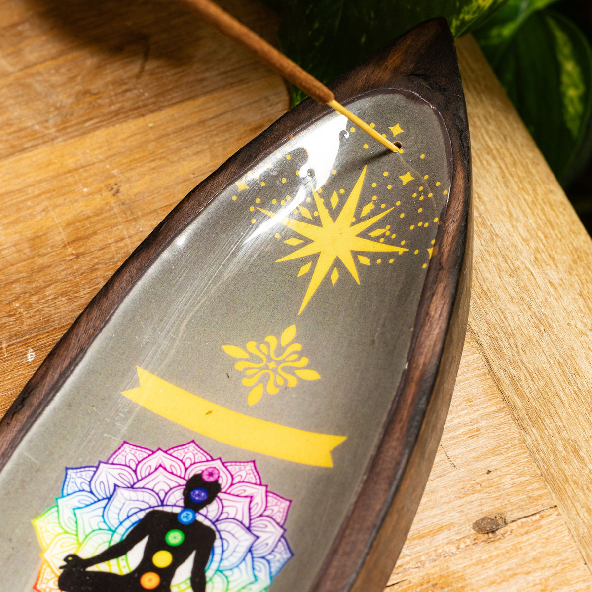 Enamel Incense Bowl - Mango Wood - Chakra