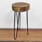 Albasia Wood Plant Stand - Natural & gold detail
