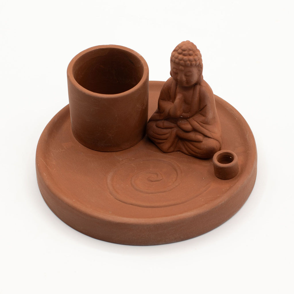 Multi Purpose Buddha Incense Plate - Natural Terracotta Style