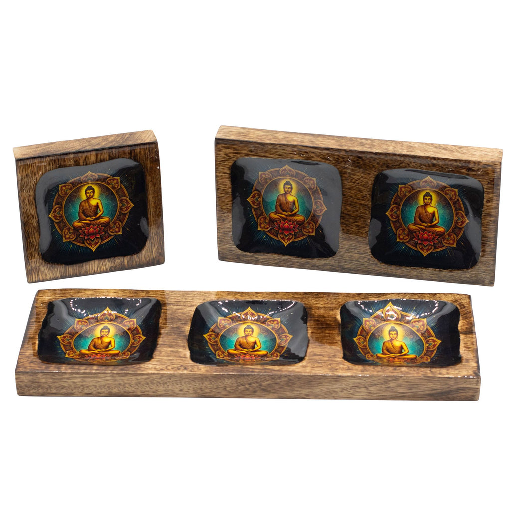 Lrg Enamelled Mango Tray Set - Buddha