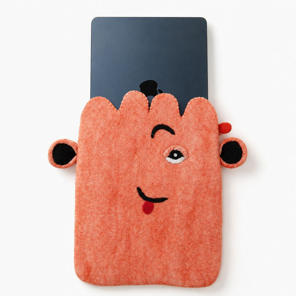 Felt Laptop Pouch (up to 14")  - Pink Cute Face