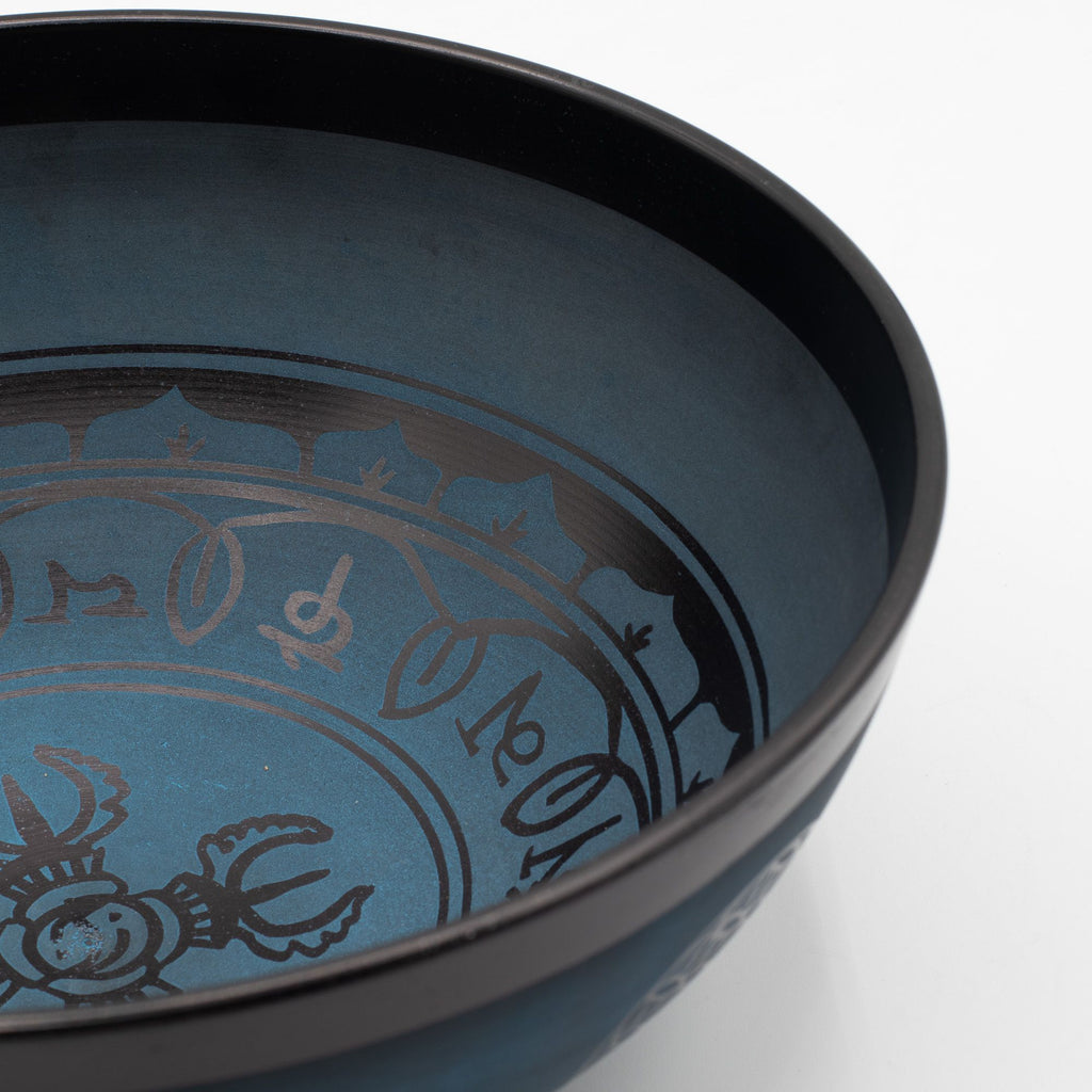Large Aluminum Singing Bowl - Tibetan Double Dorjy Design - Blue (27cm) - Singing Bowls | Hearth & Amble