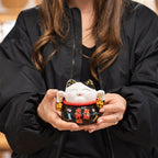 Ceramic Money Cat Bank - Black on Cushion