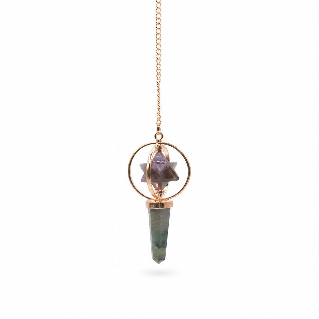 Cosmic Navigator- Two Piece Spinning Merkaba Star in Copper Pendulum -  Amethyst & Labradorite