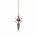 Cosmic Navigator- Two Piece Spinning Merkaba Star in Copper Pendulum -  Amethyst & Labradorite
