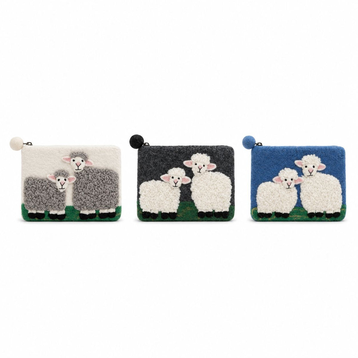 Natural Felt Zipper Pouches - Countryside Classic Sheep