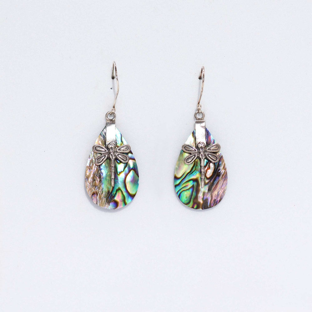 Shell & Silver Earrings - Dragonflies - Abalone