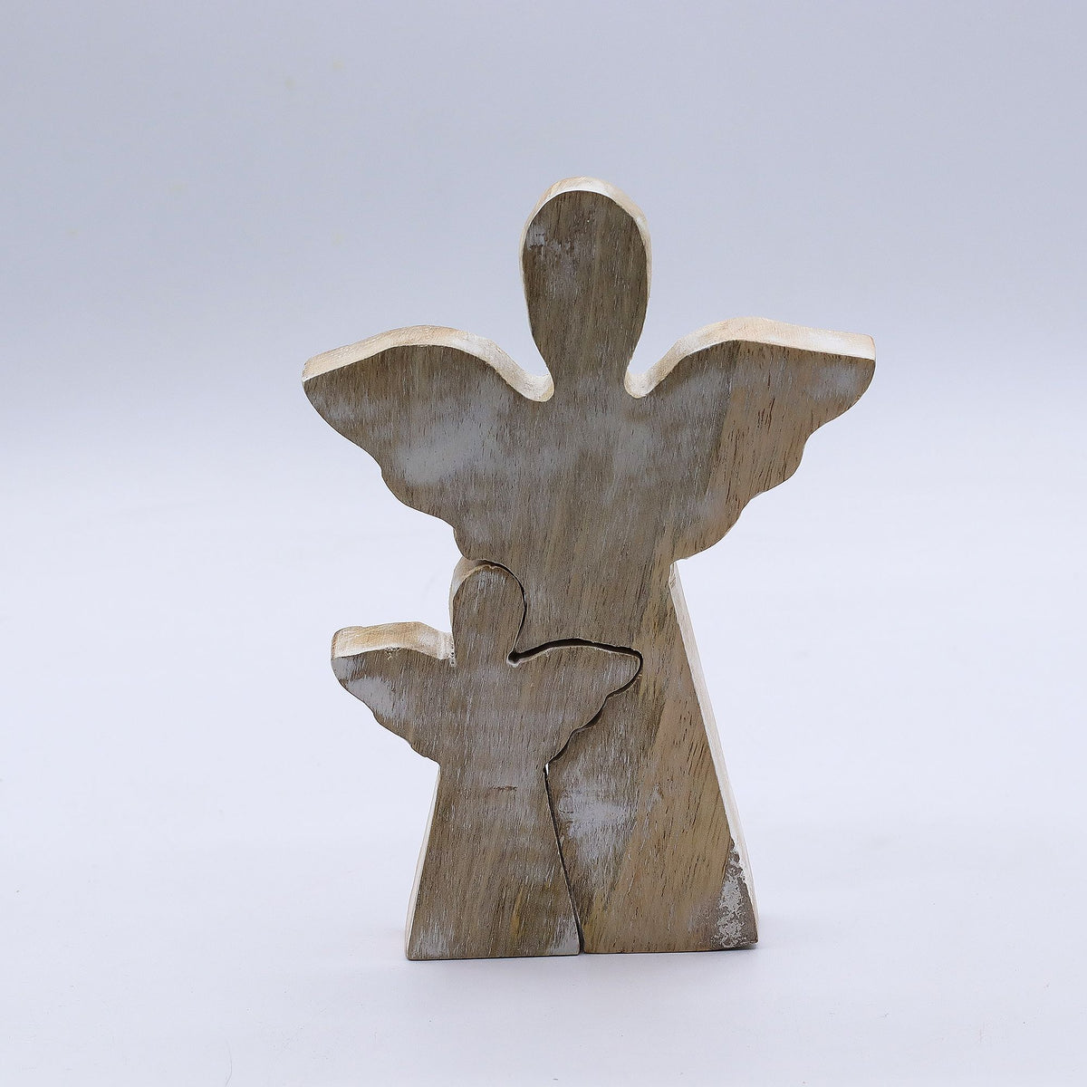 Mango Wood Angel in Angel - Whitewash
