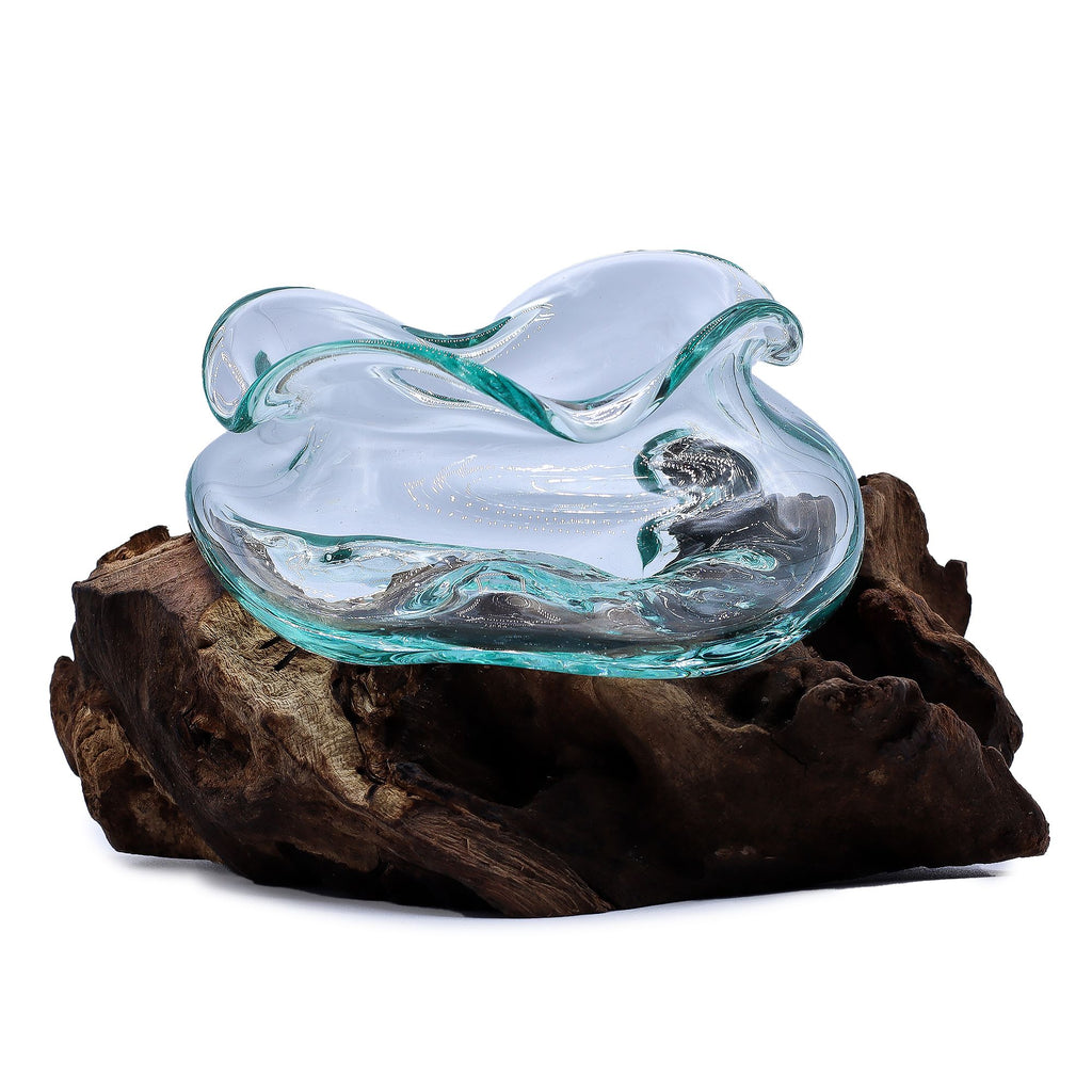 Molten Glass Wavy Bowl on Wood 18cm