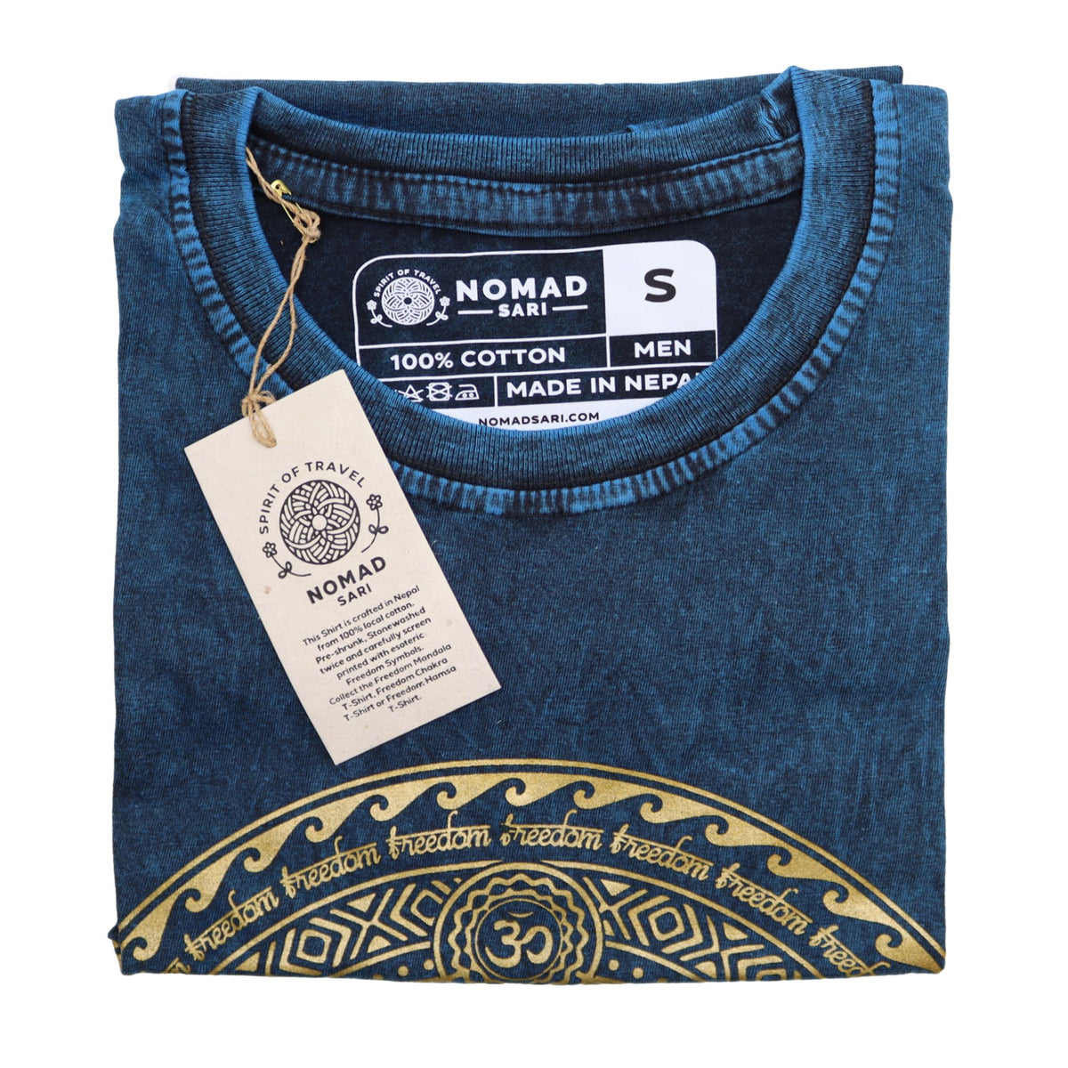 Nomad Sari Stonewashed Cotton T-Shirt â€“ Chakra â€“ Blue â€“ Small