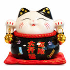 Ceramic Money Cat Bank - Black on Cushion
