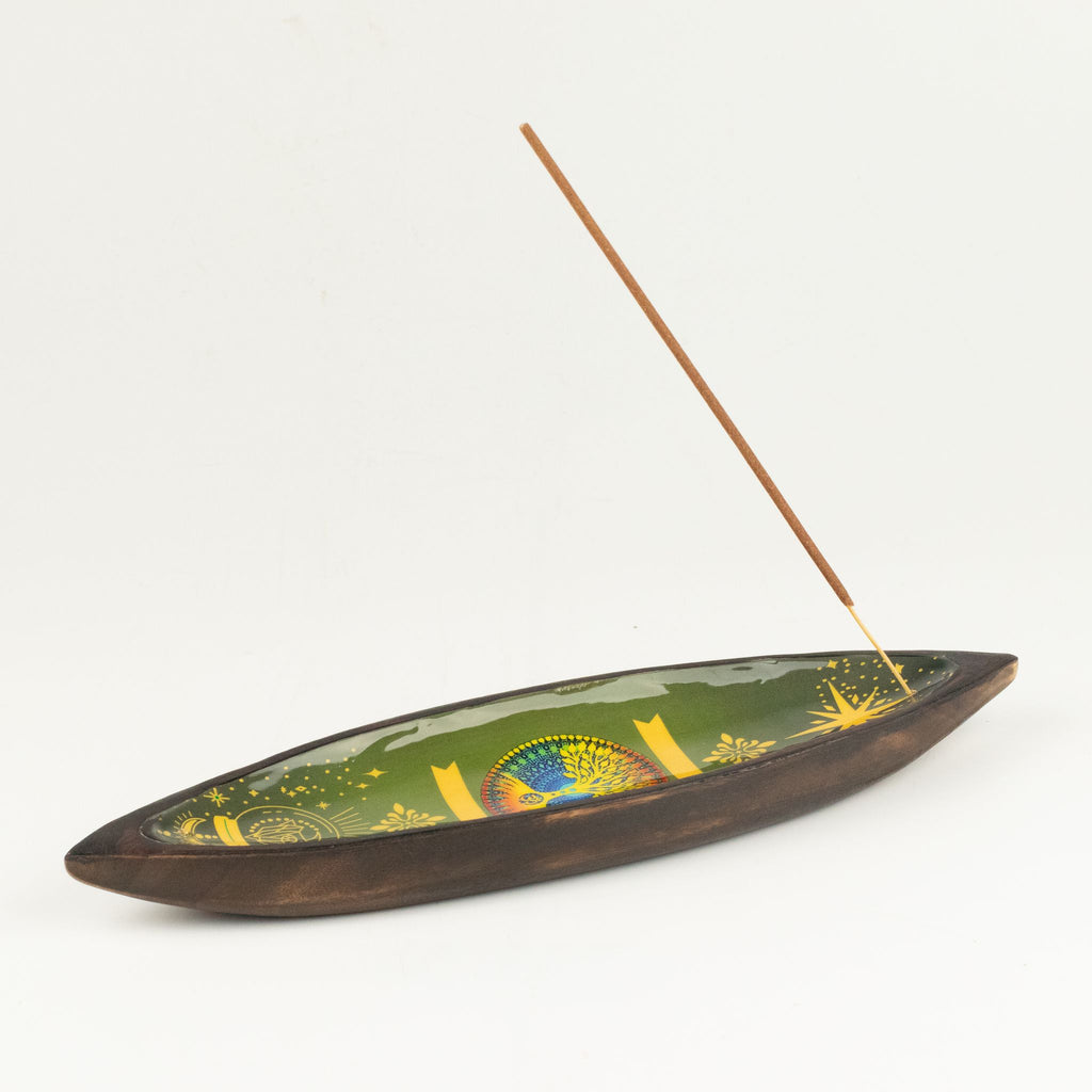 Enamel Incense Bowl - Mango Wood - Tree of Life