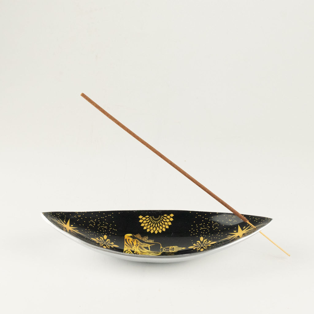Enamel Incense Bowl - Aluminum - Gold & Black Buddha