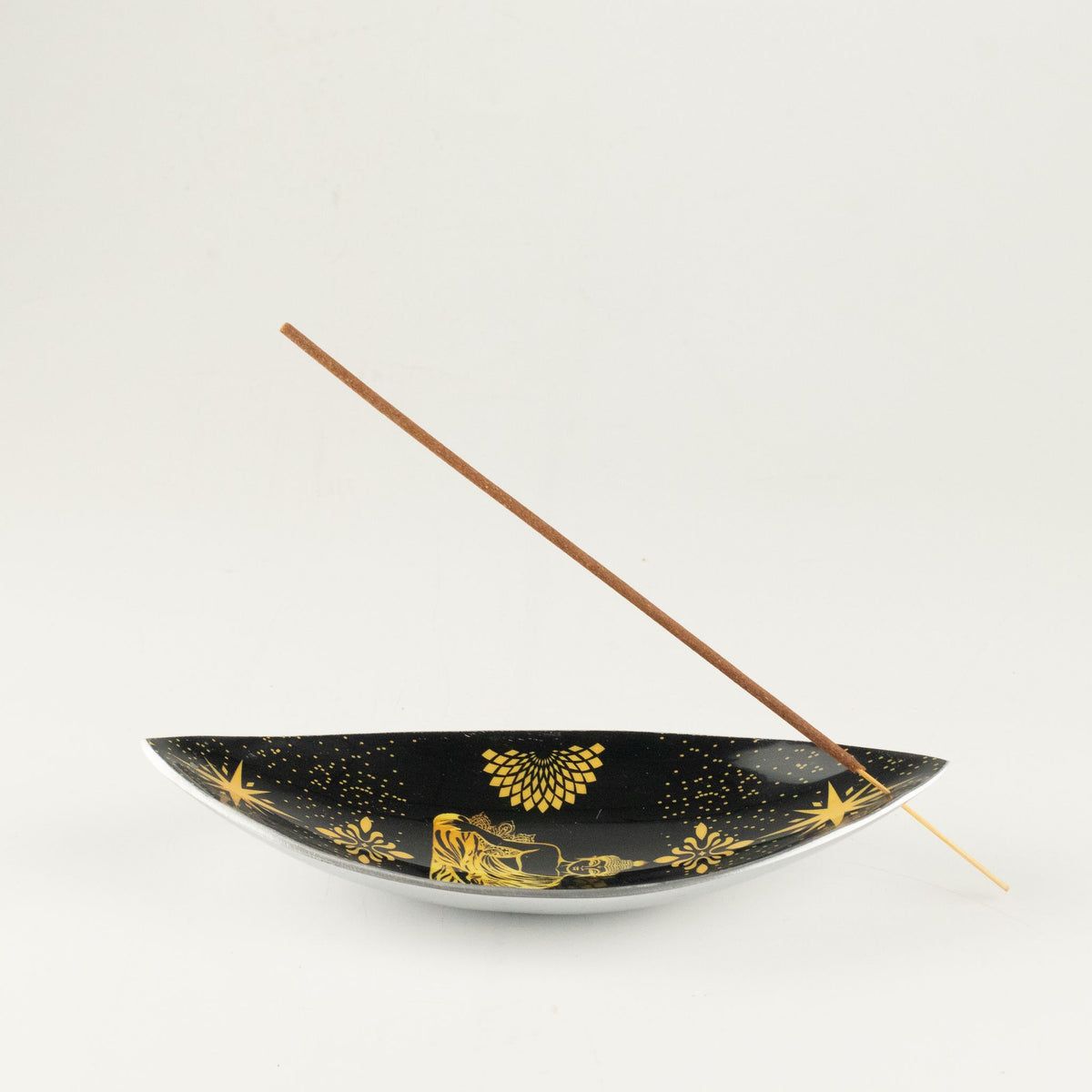 Enamel Incense Bowl - Aluminum - Gold & Black Buddha