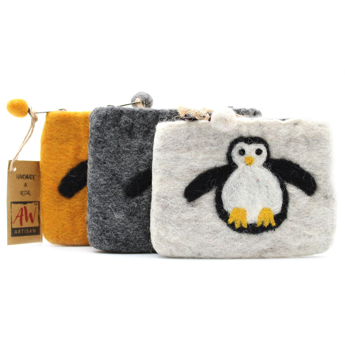Natural Felt Zipper Pouches - Cute Penguin