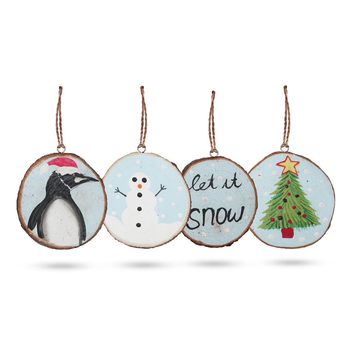 Let it Snow - Hand Painted Log Xmas Decor (set of 4) - Christmas Decorations | Hearth & Amble