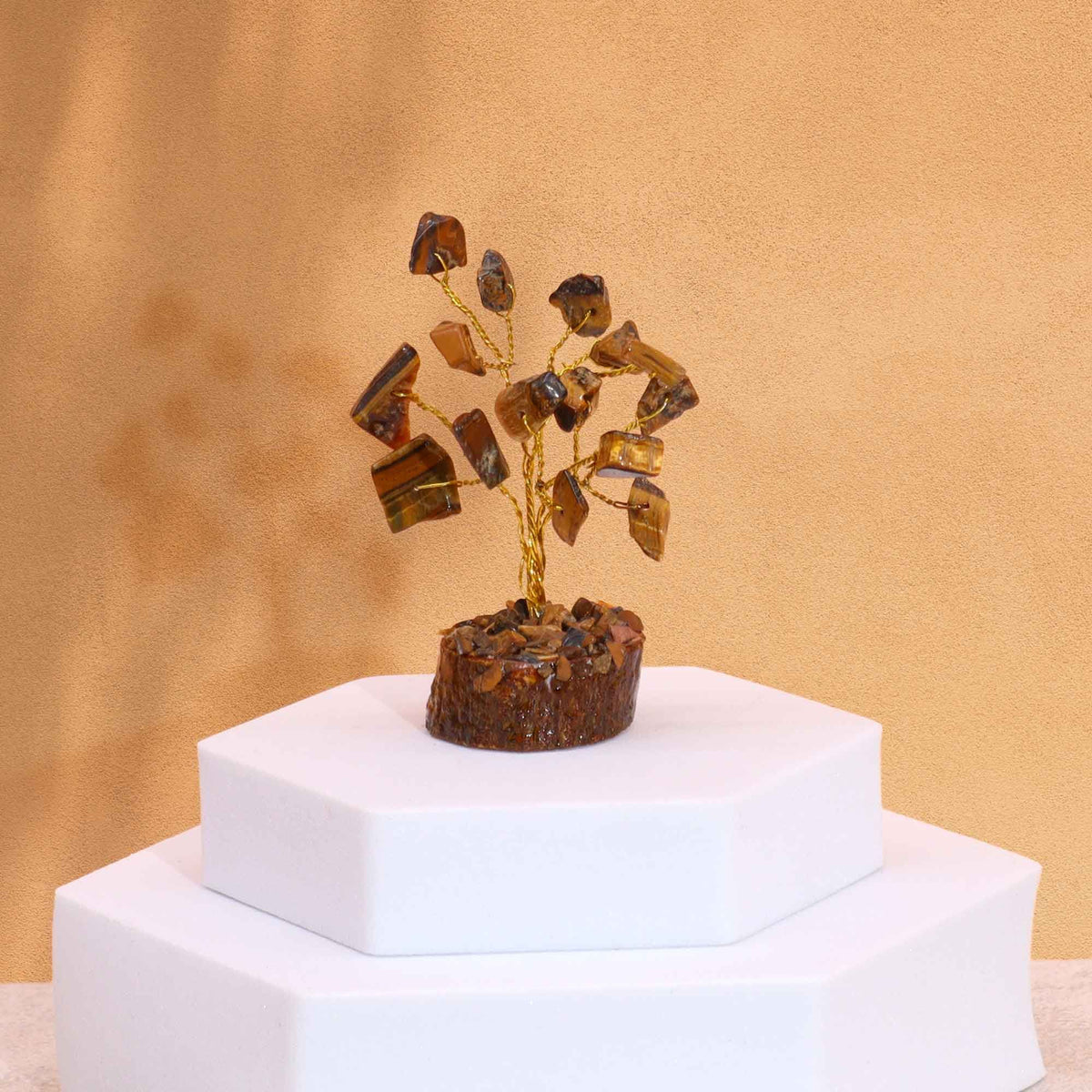 Mini Gemstone Tree On Wood Base - Tigereye (15 stones)