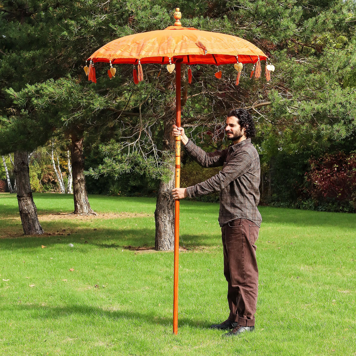 Bali Patio Parasol - Cotton - Orange Decor - 1.5m