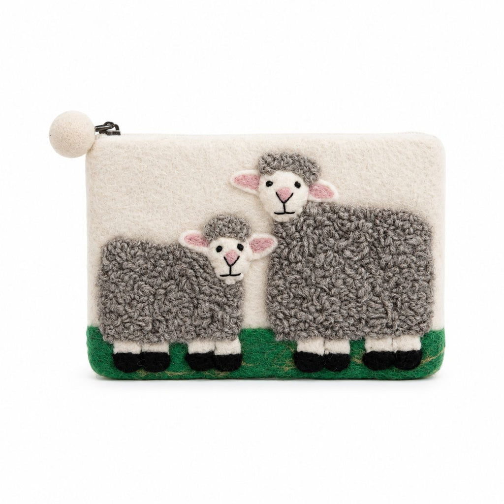Natural Felt Zipper Pouches - Countryside Classic Sheep
