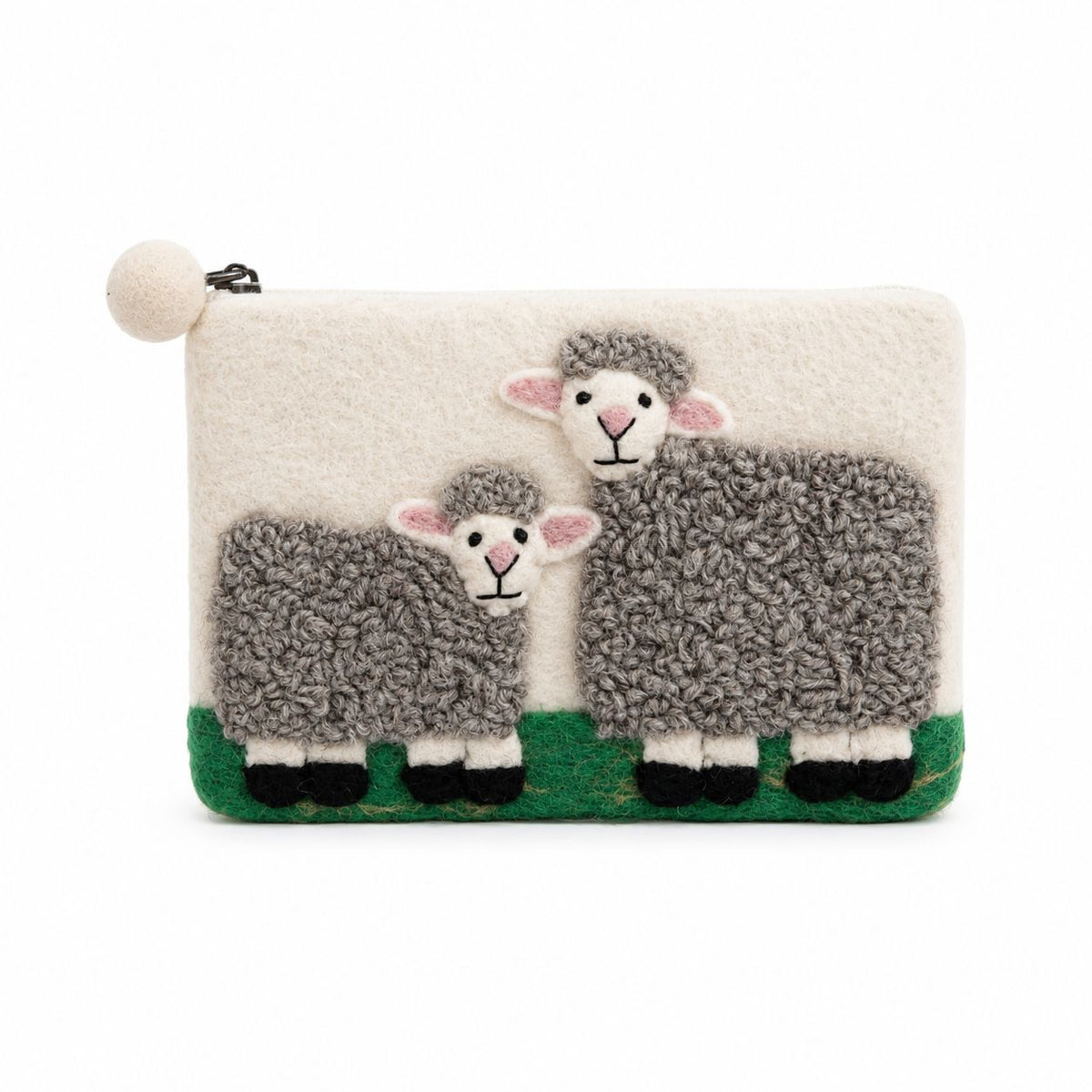 Natural Felt Zipper Pouches - Countryside Classic Sheep