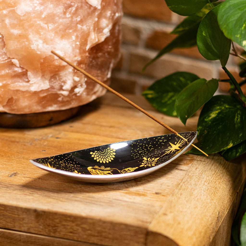 Enamel Incense Bowl - Aluminum - Gold & Black Buddha