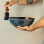 Large Aluminum Singing Bowl - Tibetan Double Dorjy Design - Blue (27cm) - Singing Bowls | Hearth & Amble