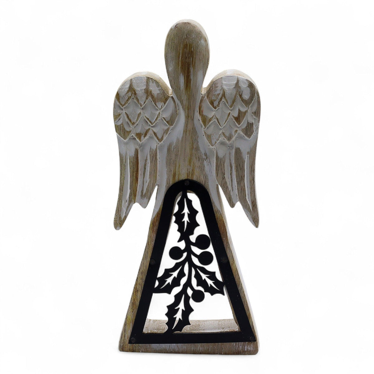Mango Wood Angel - Whitewash with Iron Decor Cut Out - Mango Wood Angels | Hearth & Amble