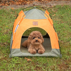 PAW Bed – Green & Orange Tent – 48 × 48 × 40cm