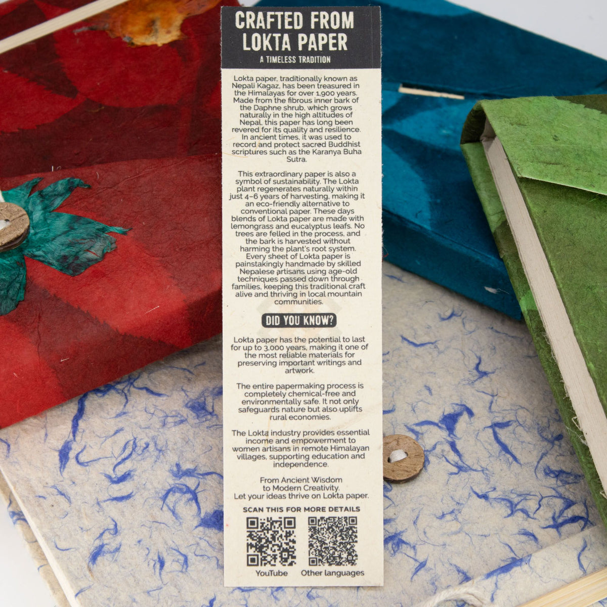 Lokta Mixed Blue Cotton Notebook – Large (21x15cm) – 45 Leaves – Includes Bookmark