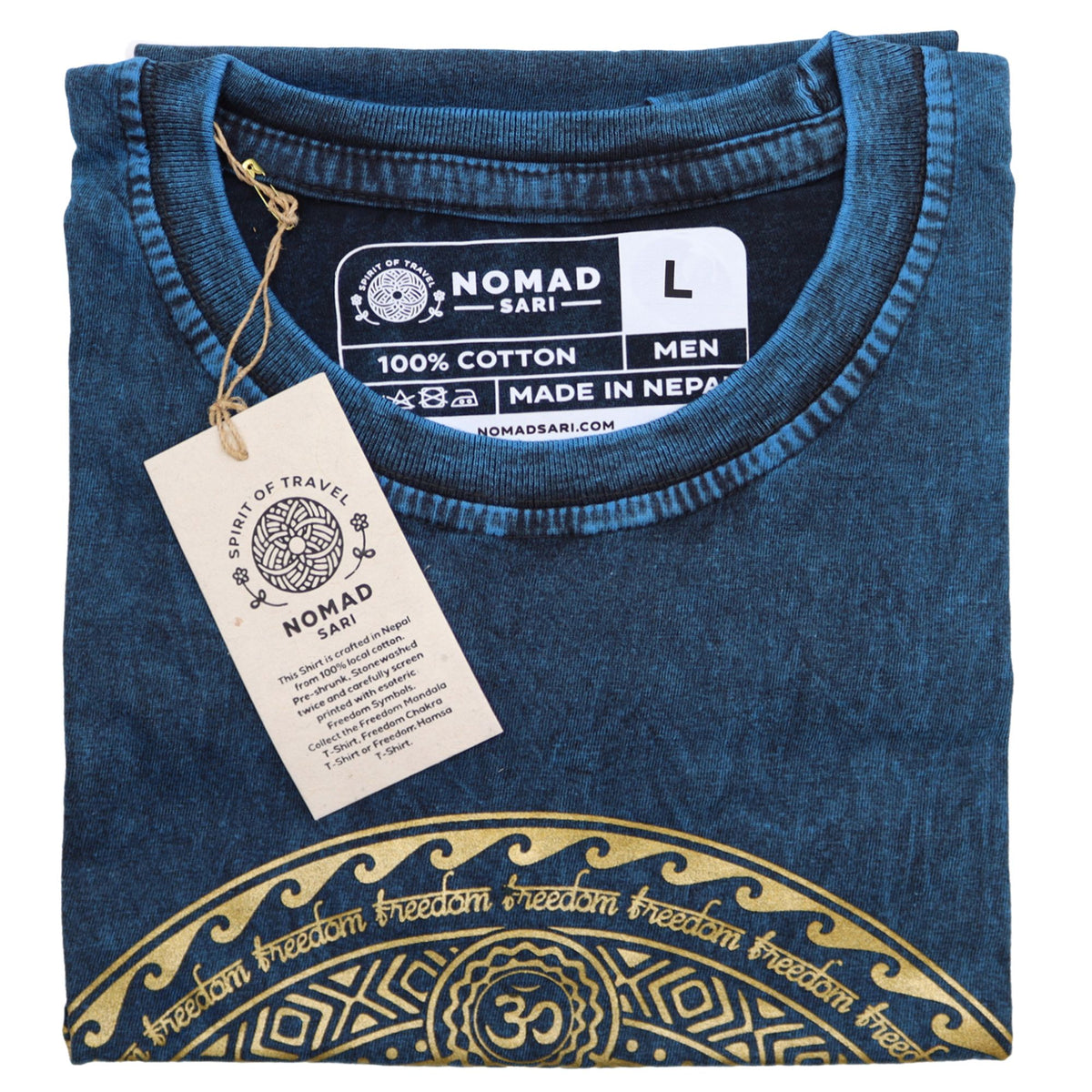 Nomad Sari Stonewashed Cotton T-Shirt â€“ Chakra â€“ Blue â€“ Large