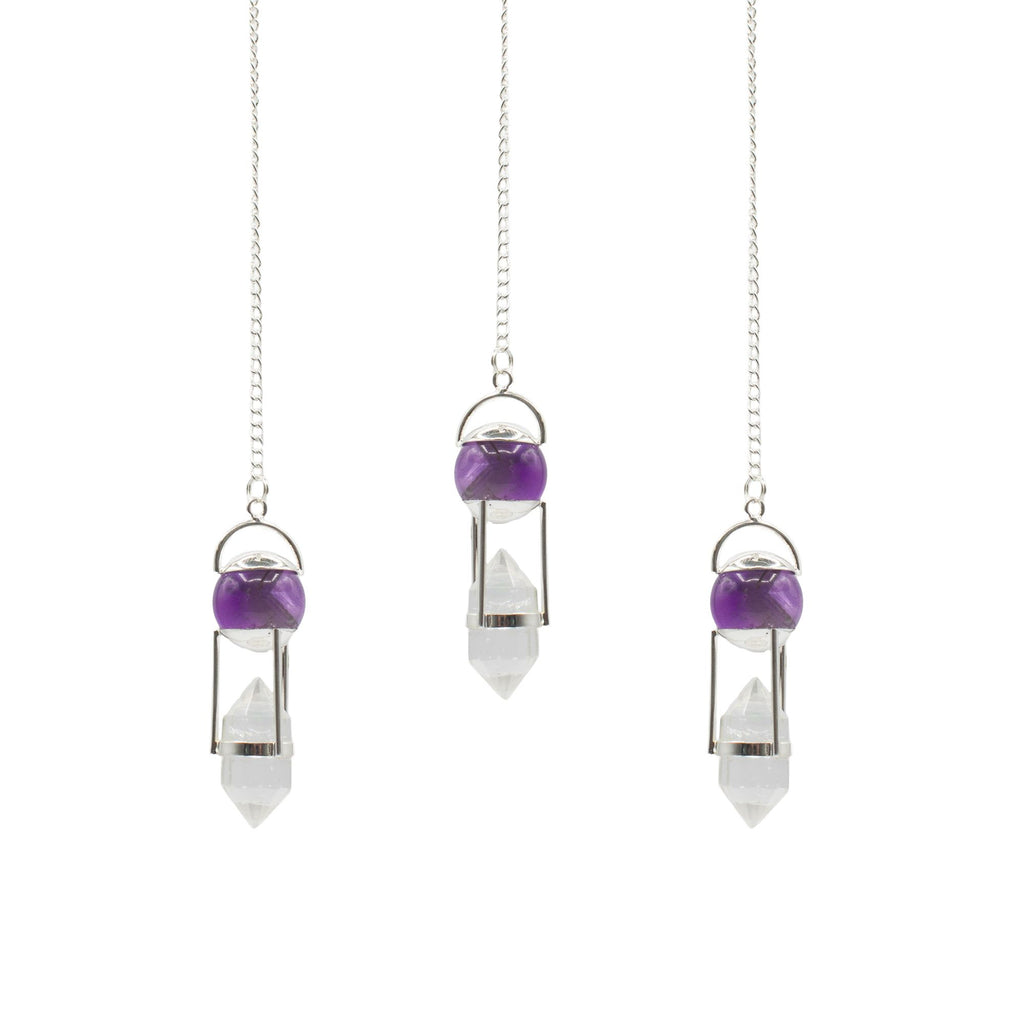 Seeker of Truth - Double Power Pendulum - Amethyst Globe - Clear Quartz Double Terminated