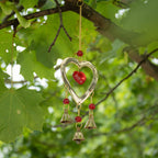 Indian Chimes - Brass With Ruby Glass Heart Beads - 3 Bells