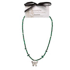 Nymph Malachite Gemstone Necklace with Real Leaf Butterfly Pendant