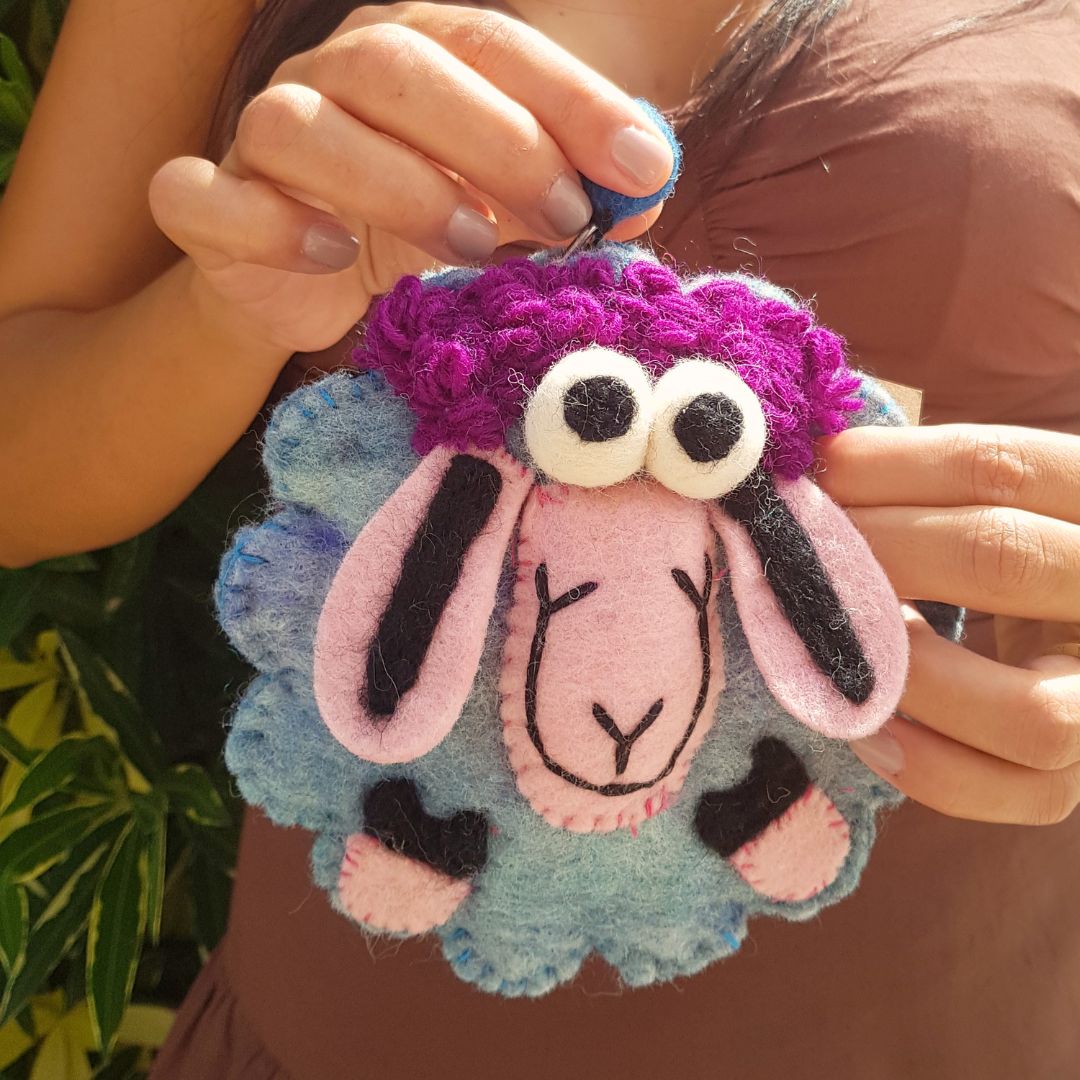 Natural Felt Zipper Pouches - Fresh Colours Happy Sheep