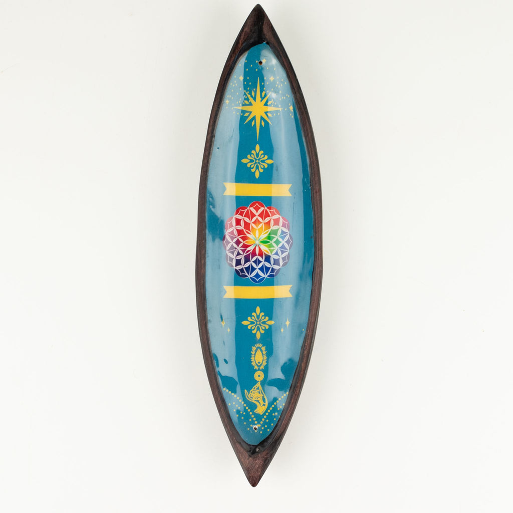 Enamel Incense Bowl - Mango Wood - Mandala