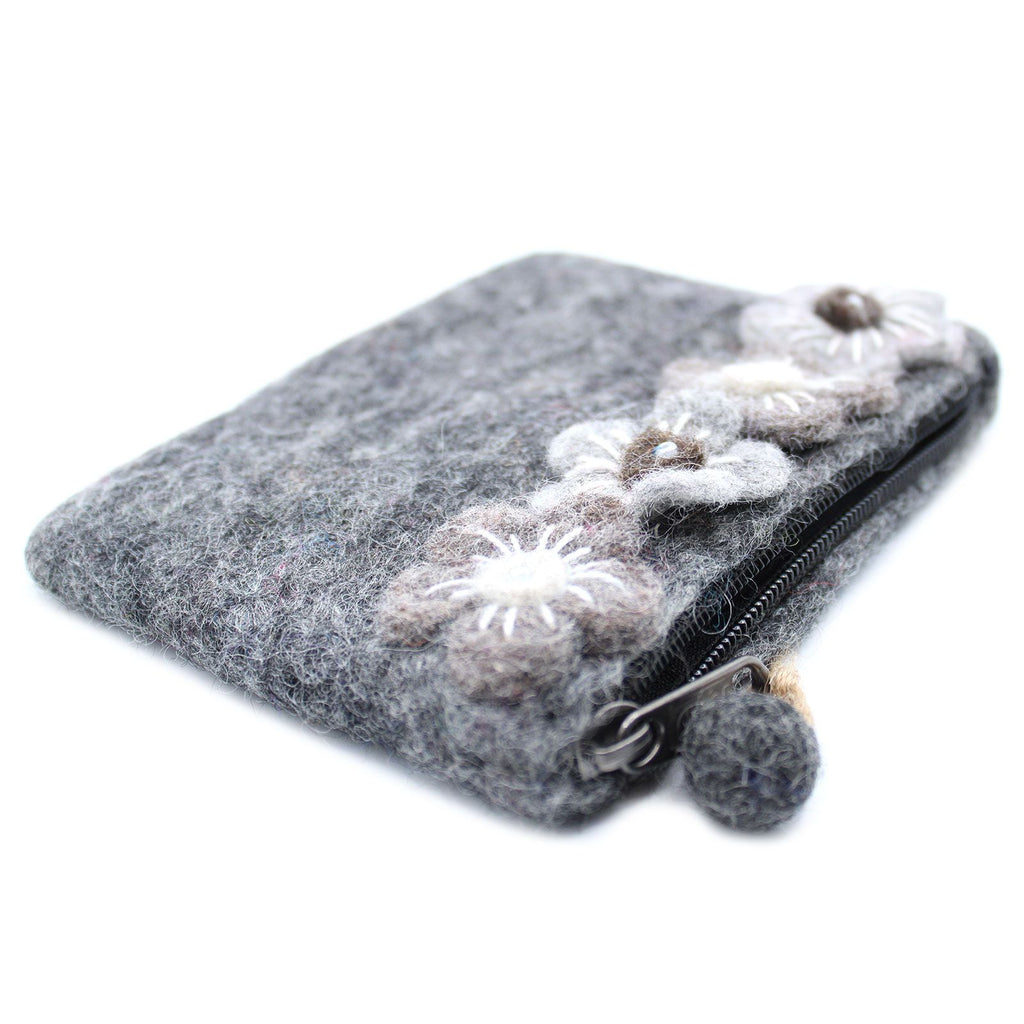 Natural Felt Zipper Pouches - Four Flowers