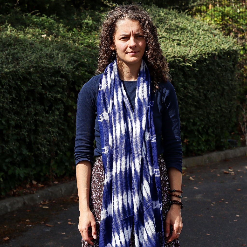 Boho Java Art Stole/Scarf - Indigo Stripes - 62x200cm