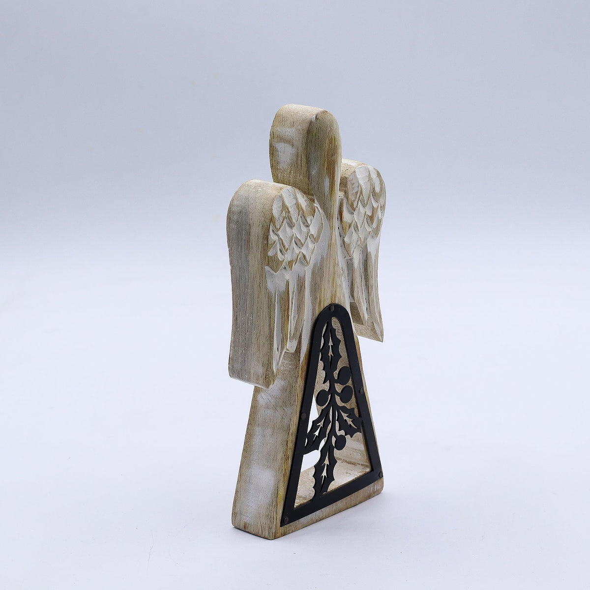 Mango Wood Angel - Whitewash with Iron Decor Cut Out - Mango Wood Angels | Hearth & Amble