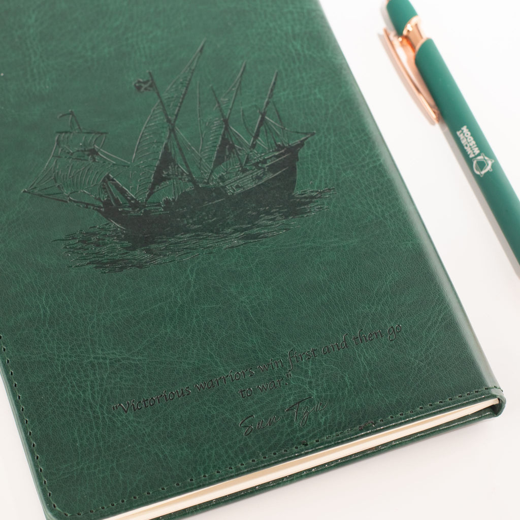 A5 Intention Note Book - LCD Wipe Screen - Green Leather Effect - 80 Leafs