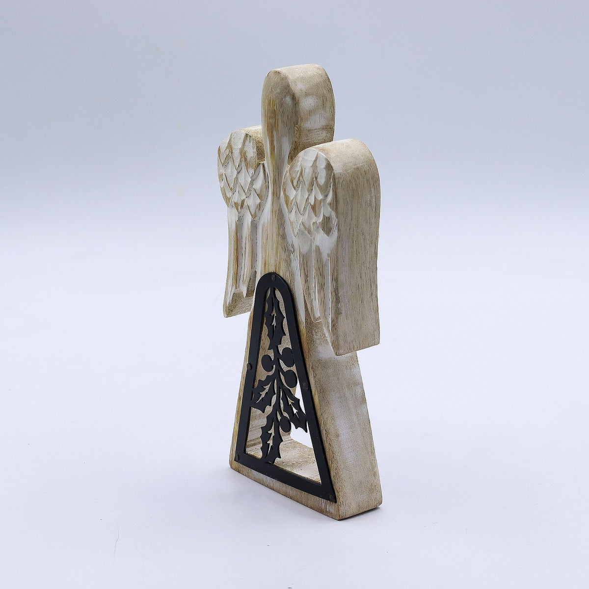 Mango Wood Angel - Whitewash with Iron Decor Cut Out - Mango Wood Angels | Hearth & Amble