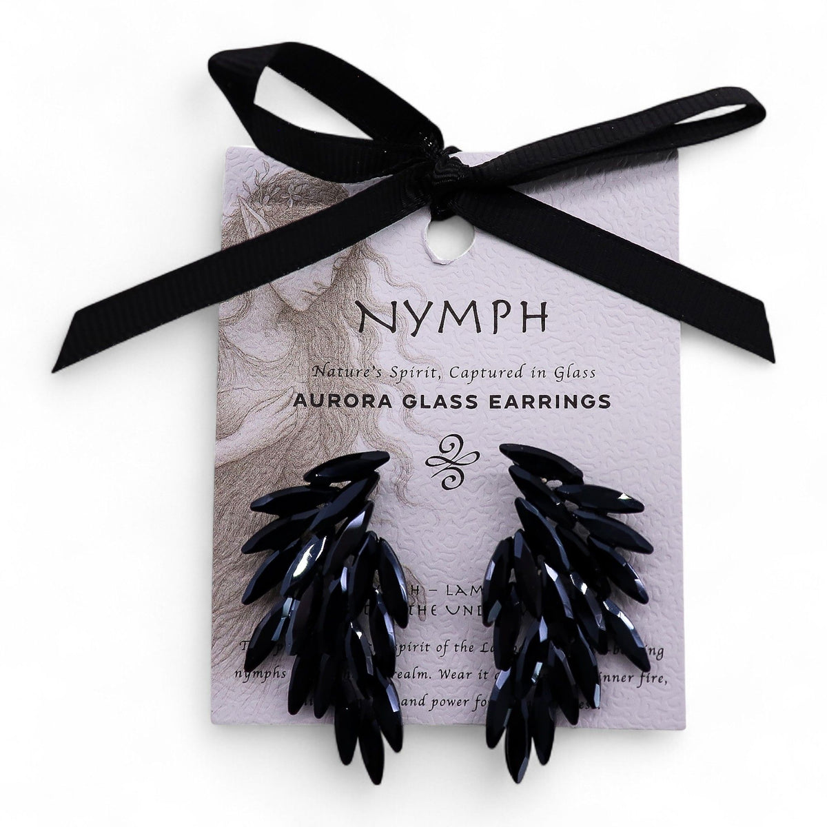 Jet Black - Vintage Glass - Angel Wings - Earrings