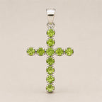 Indian Devotional Pendant - Silver Plated (45cm Chain)- Peridot Crucifix