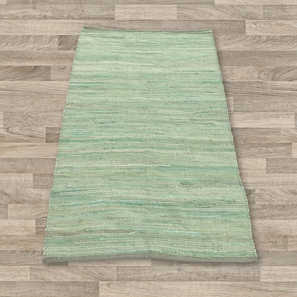 Small Indian Handloom Cotton Rug - Aqua
