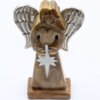 Large Mango Wood Peace Angel Metal Wings & Enamel Detail