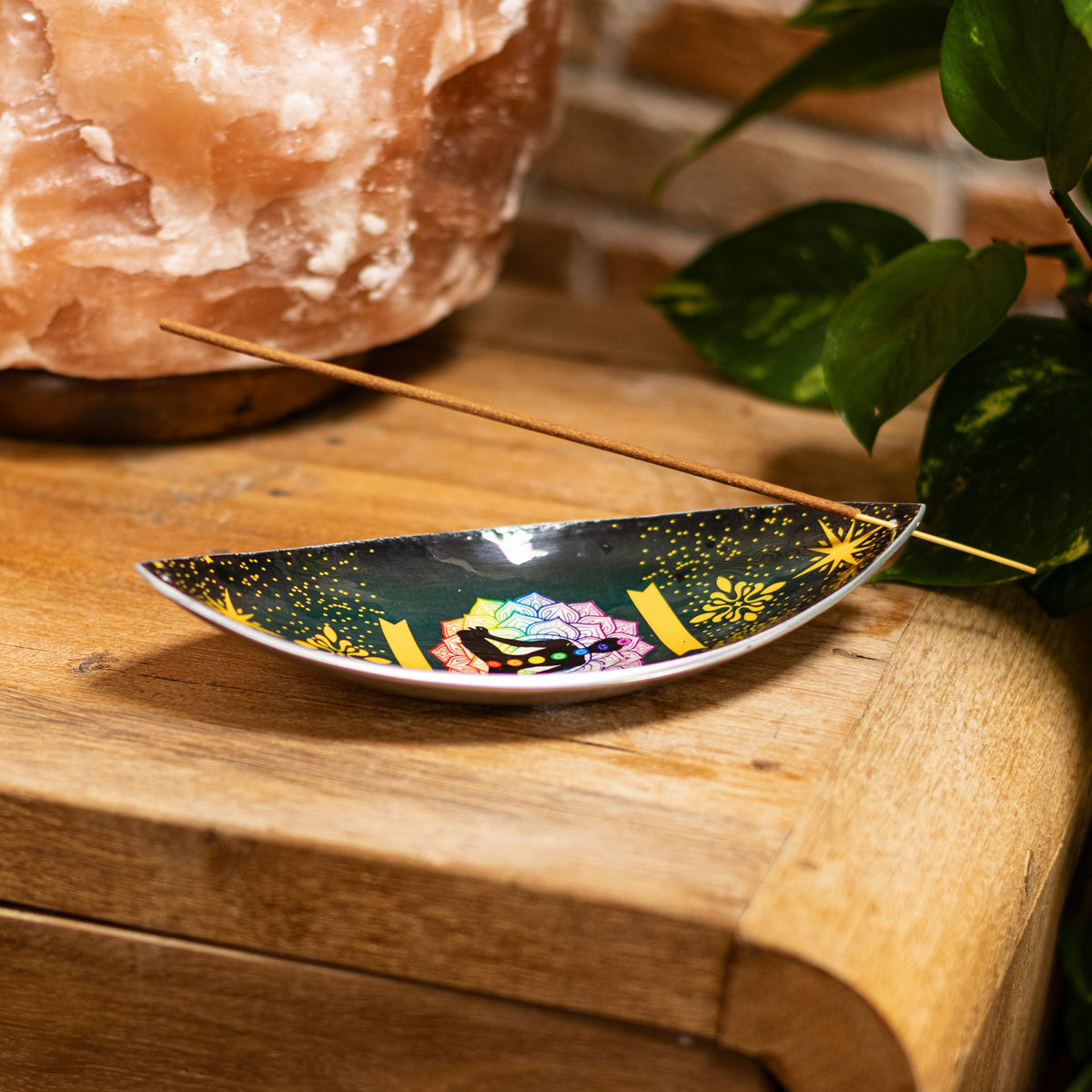 Enamelled  Incense Bowl - Aluminum - Lotus Buddha Chakra